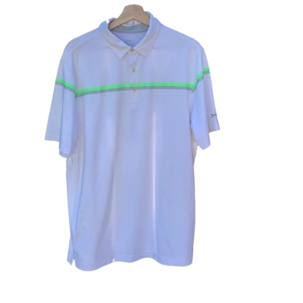 Slazenger Golf men's large polo white with green and grey stripe